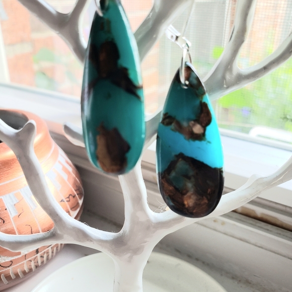 Earrings,  new, handmade copper bornite stone teardrop pendants. - Picture 3 of 4